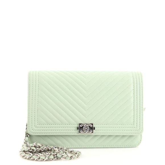 Chanel Handbags - Chanel Boy Wallet on Chain Chevron Calfskin Green